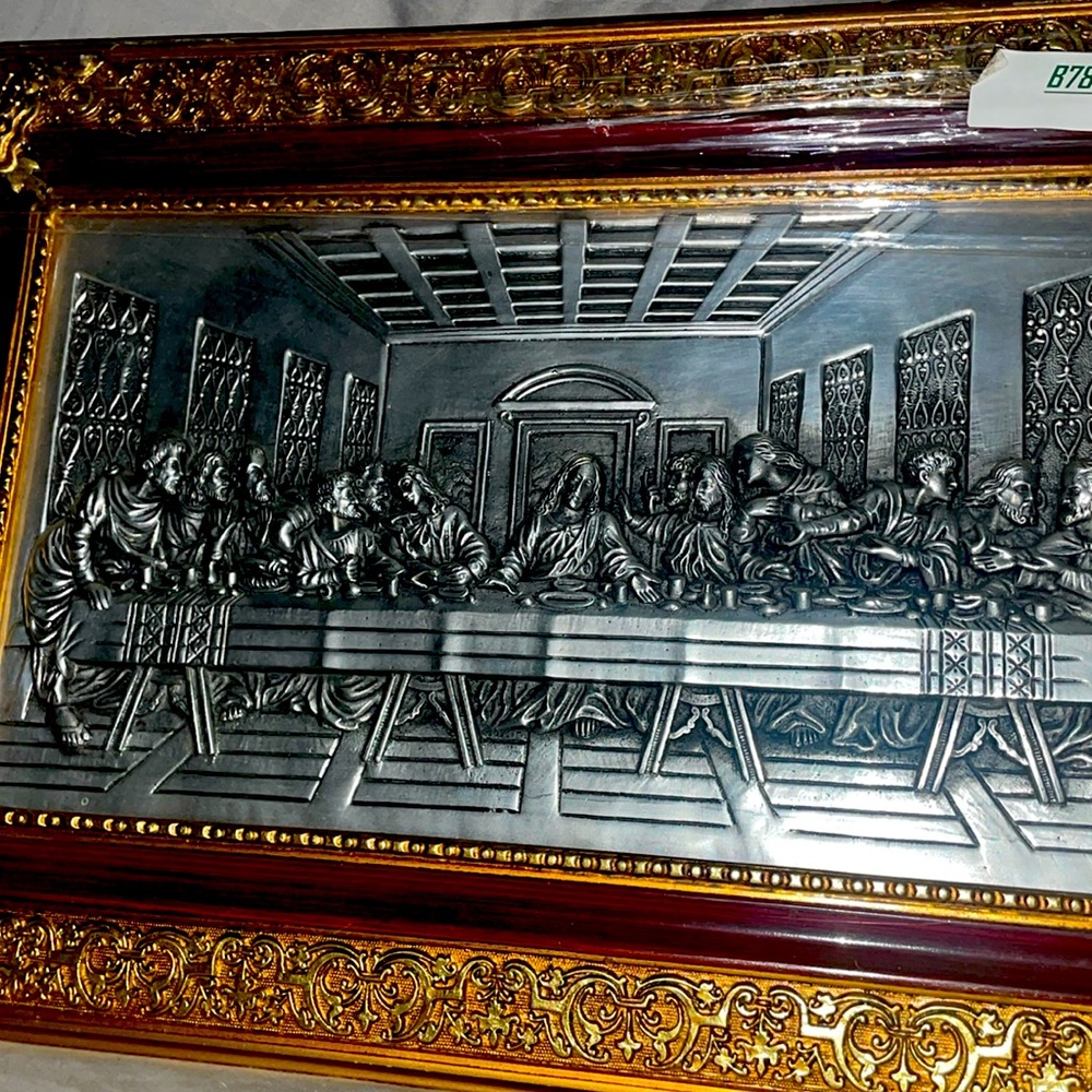 Last Supper Metal 3D Relief Wall Sculpture 60s Ornate Portugal 31" x 22" vtg